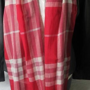 Burberry The Classic Check Silk Scarf Red White Unisex Made in Italy 70" x 18.5"
